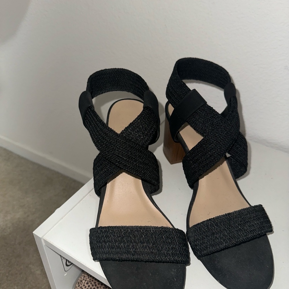 Black Strappy Block Heel Sandals - Women's